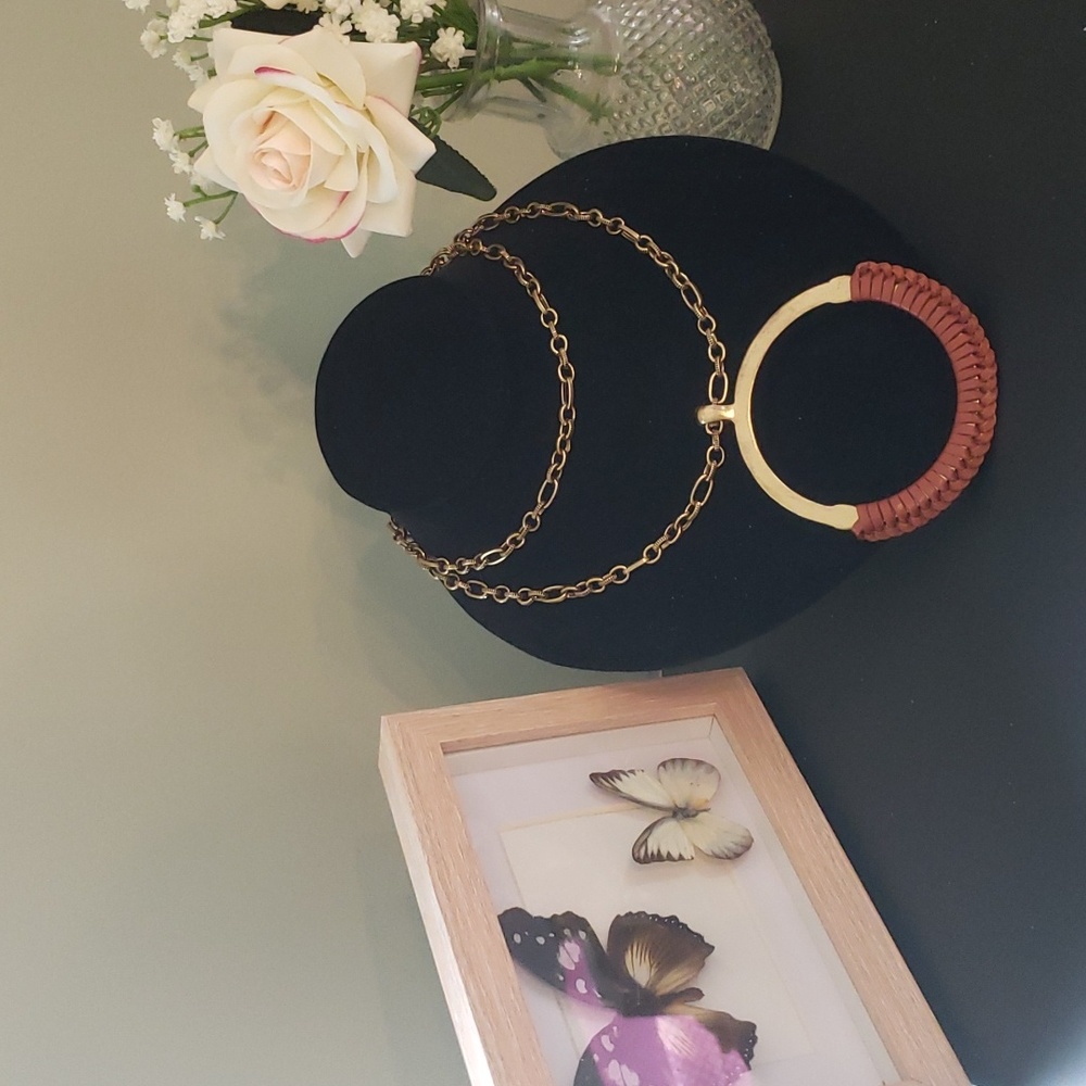 Goldtone leather wrap necklace